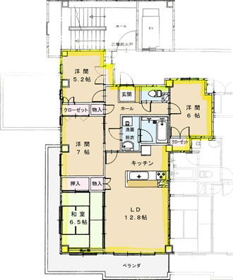 米沢市 中古マンション チャーメリー上杉公園 201号室 間取り